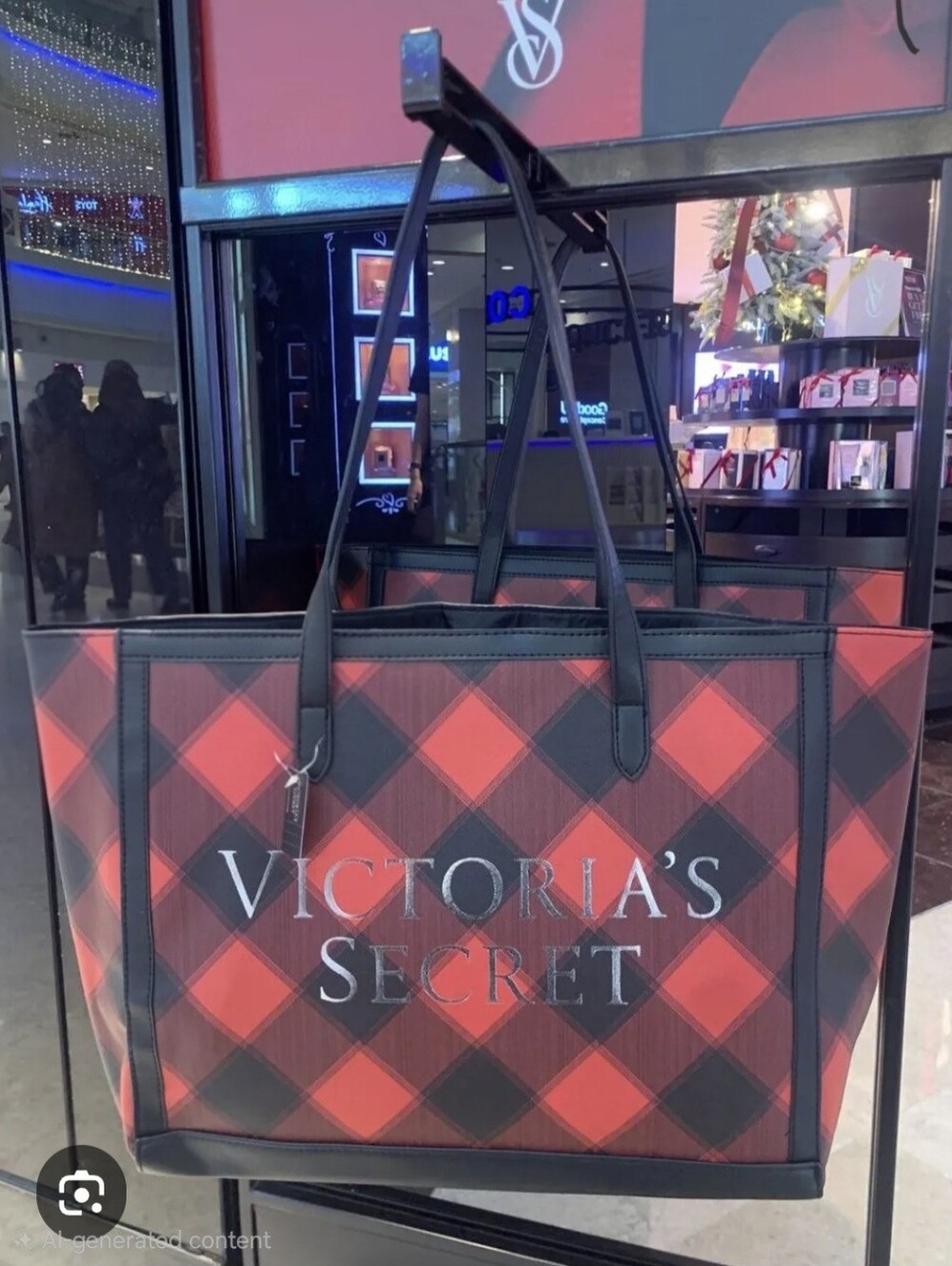 Victoria's Secret Red Buffalo Plaid Tote Bag New With Tags